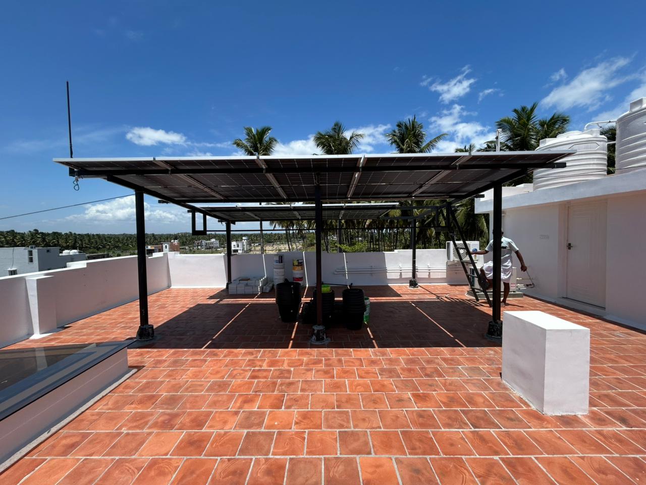 Solar canopy installed over a terrace